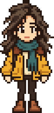 Pixel-art character sprite drawn from a customer photo