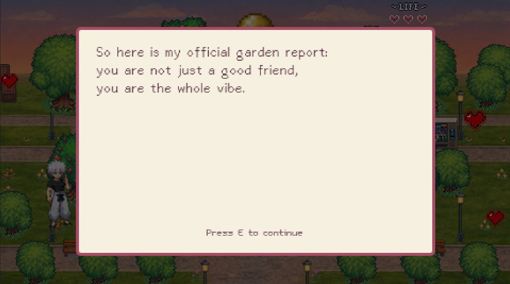 Park scene with flowers dialogue